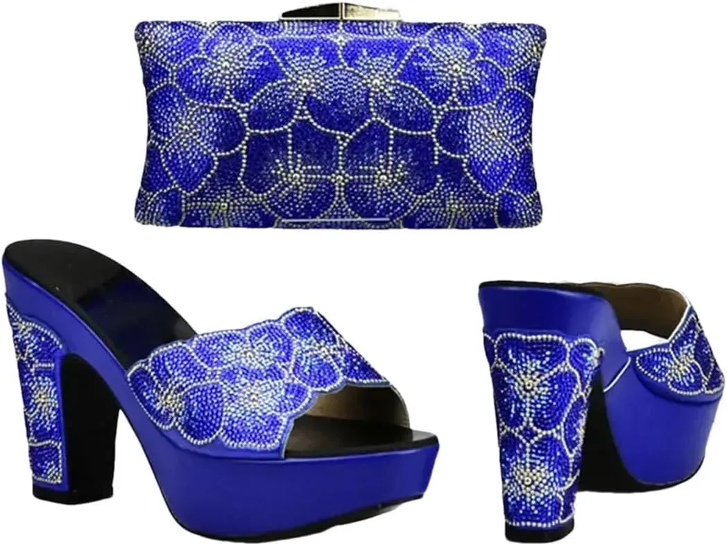 African-Inspired Rhinestone Wedding Shoes Set with Crystal Clutch Bag Women’s Luxury Banquet Heels