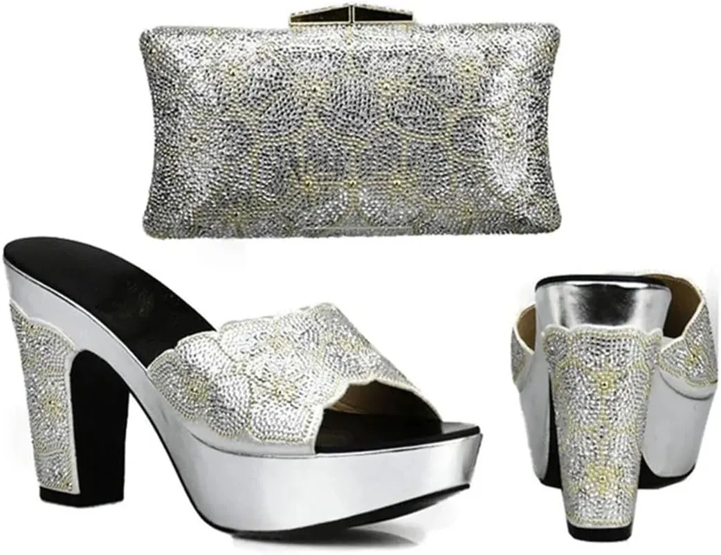 African-Inspired Rhinestone Wedding Shoes Set with Crystal Clutch Bag Women’s Luxury Banquet Heels