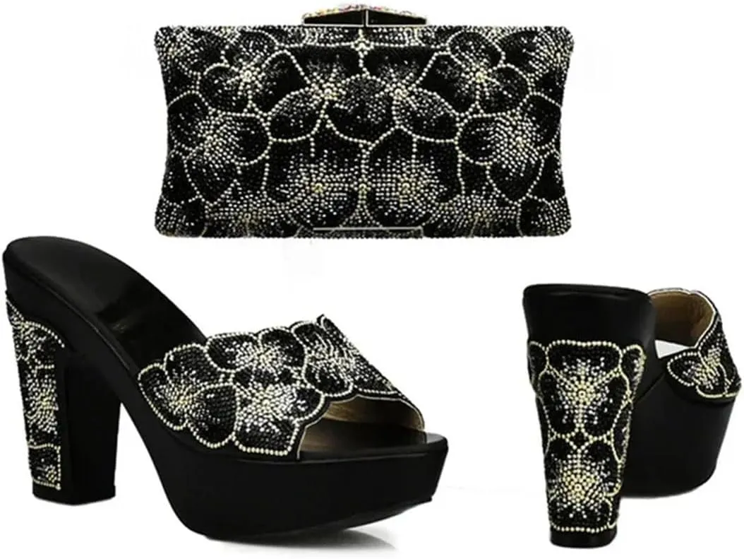 African-Inspired Rhinestone Wedding Shoes Set with Crystal Clutch Bag Women’s Luxury Banquet Heels