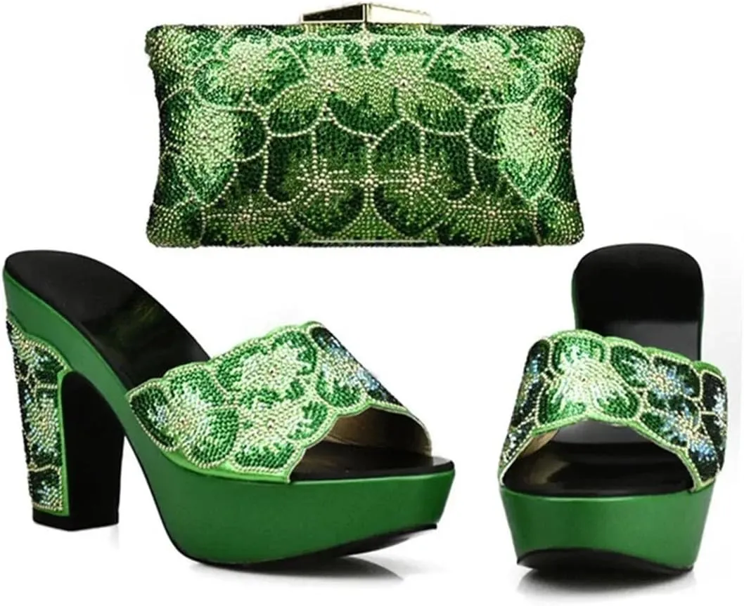 African-Inspired Rhinestone Wedding Shoes Set with Crystal Clutch Bag Women’s Luxury Banquet Heels