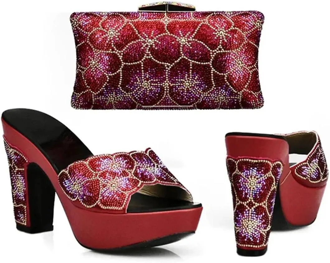 African-Inspired Rhinestone Wedding Shoes Set with Crystal Clutch Bag Women’s Luxury Banquet Heels