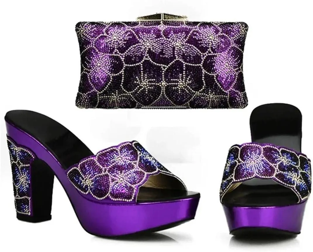 African-Inspired Rhinestone Wedding Shoes Set with Crystal Clutch Bag Women’s Luxury Banquet Heels