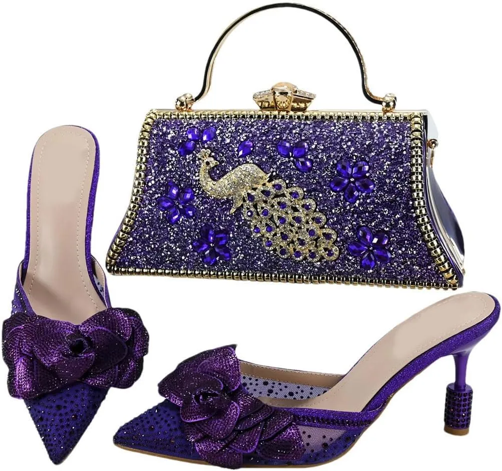 African Italian Collaborative Design Bridal Heels Crystal Clutch Rhinestone Details