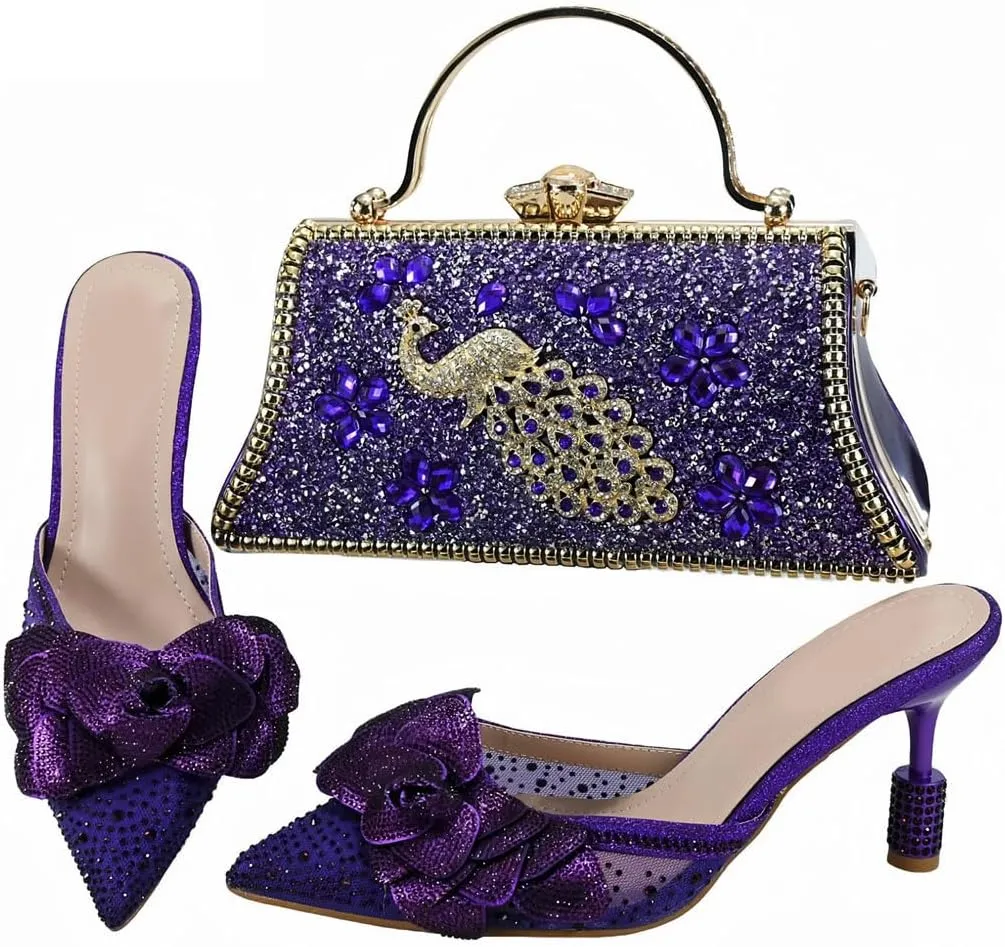 African Italian Collaborative Design Bridal Heels Crystal Clutch Rhinestone Details