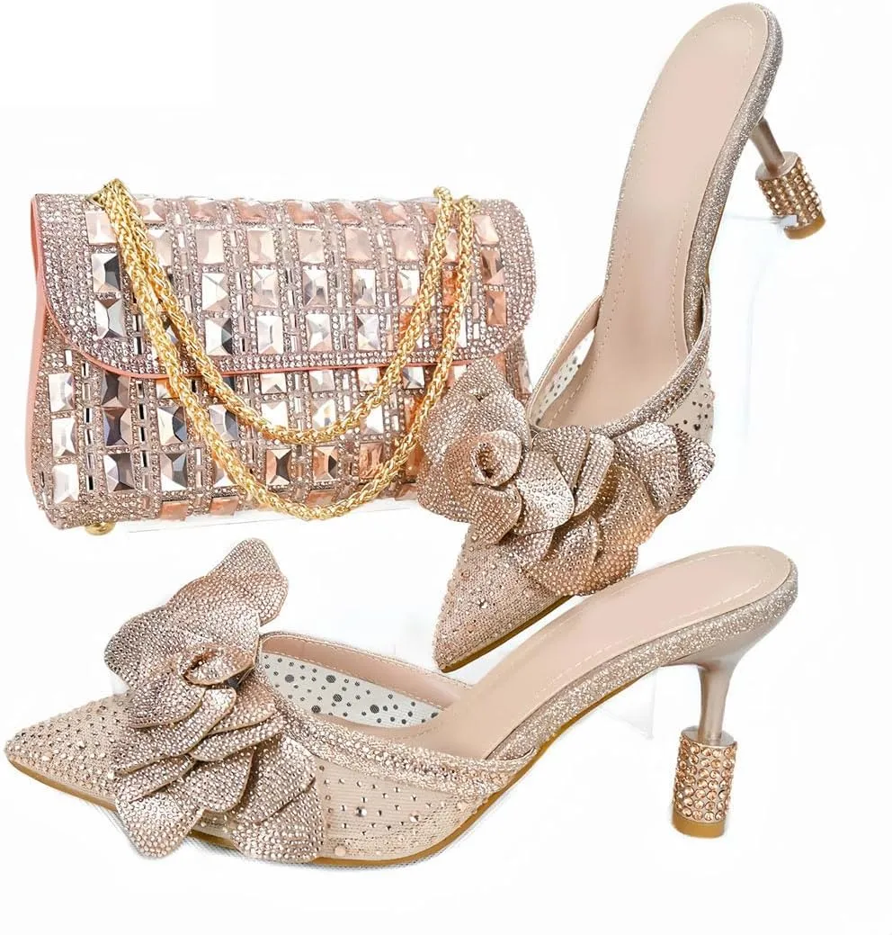 African Italian Collaborative Design Bridal Heels Crystal Clutch Rhinestone Details