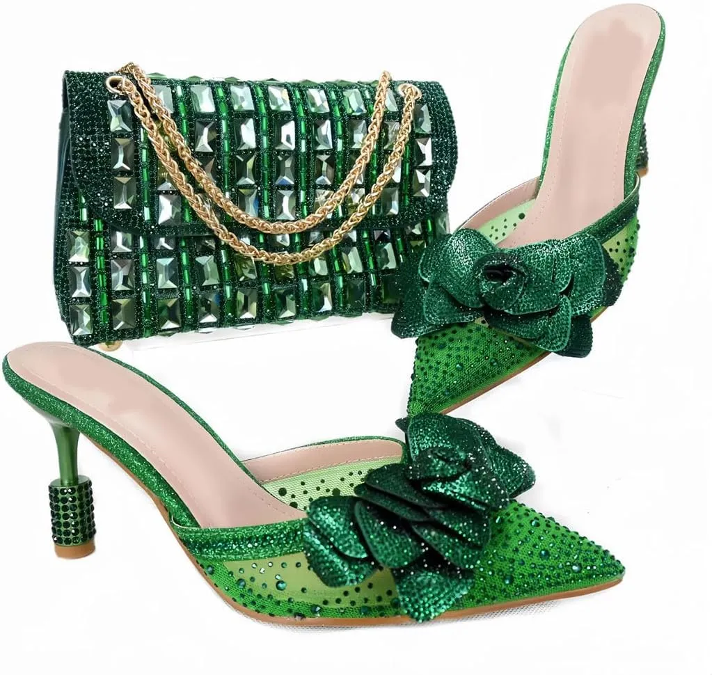 African Italian Collaborative Design Bridal Heels Crystal Clutch Rhinestone Details