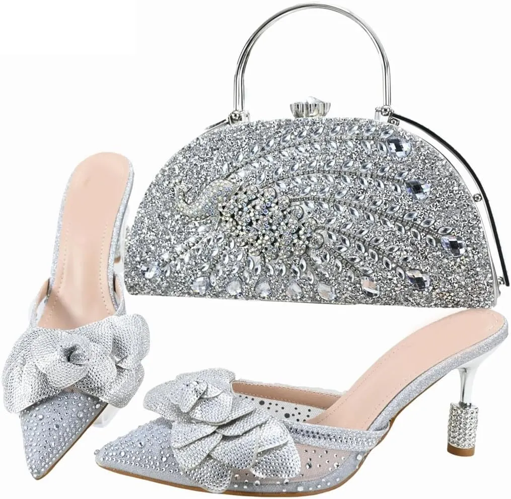 African Italian Collaborative Design Bridal Heels Crystal Clutch Rhinestone Details