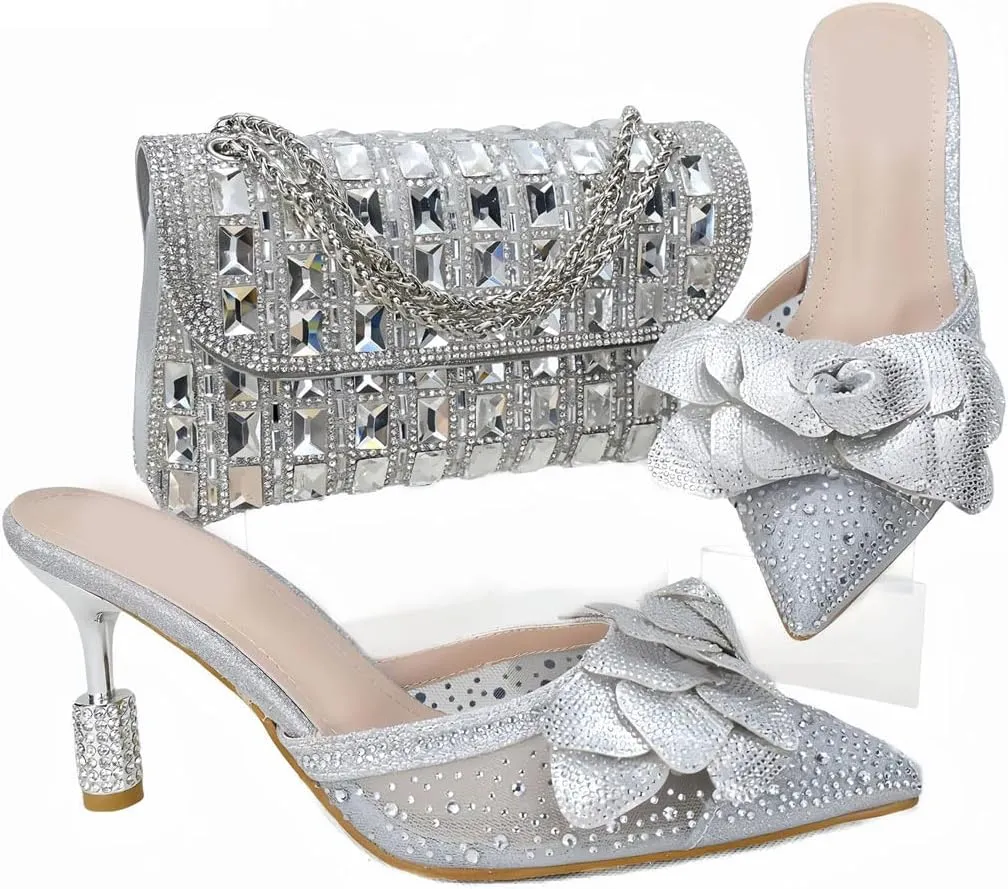African Italian Collaborative Design Bridal Heels Crystal Clutch Rhinestone Details