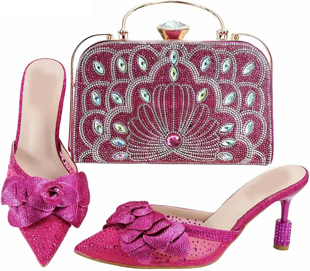 African Italian Collaborative Design Bridal Heels Crystal Clutch Rhinestone Details