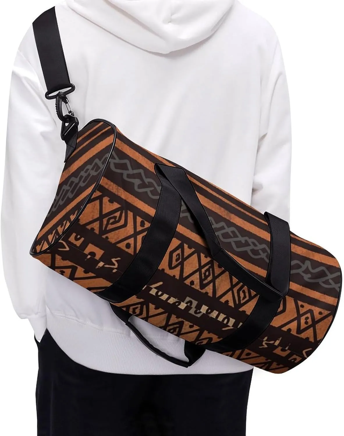African Mud Cloth Tribal Gym Bag Small Travel Duffle Bag with Compartment Carry On Weekender Bag for Women Men