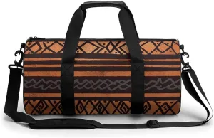 African Mud Cloth Tribal Gym Bag Small Travel Duffle Bag with Compartment Carry On Weekender Bag for Women Men