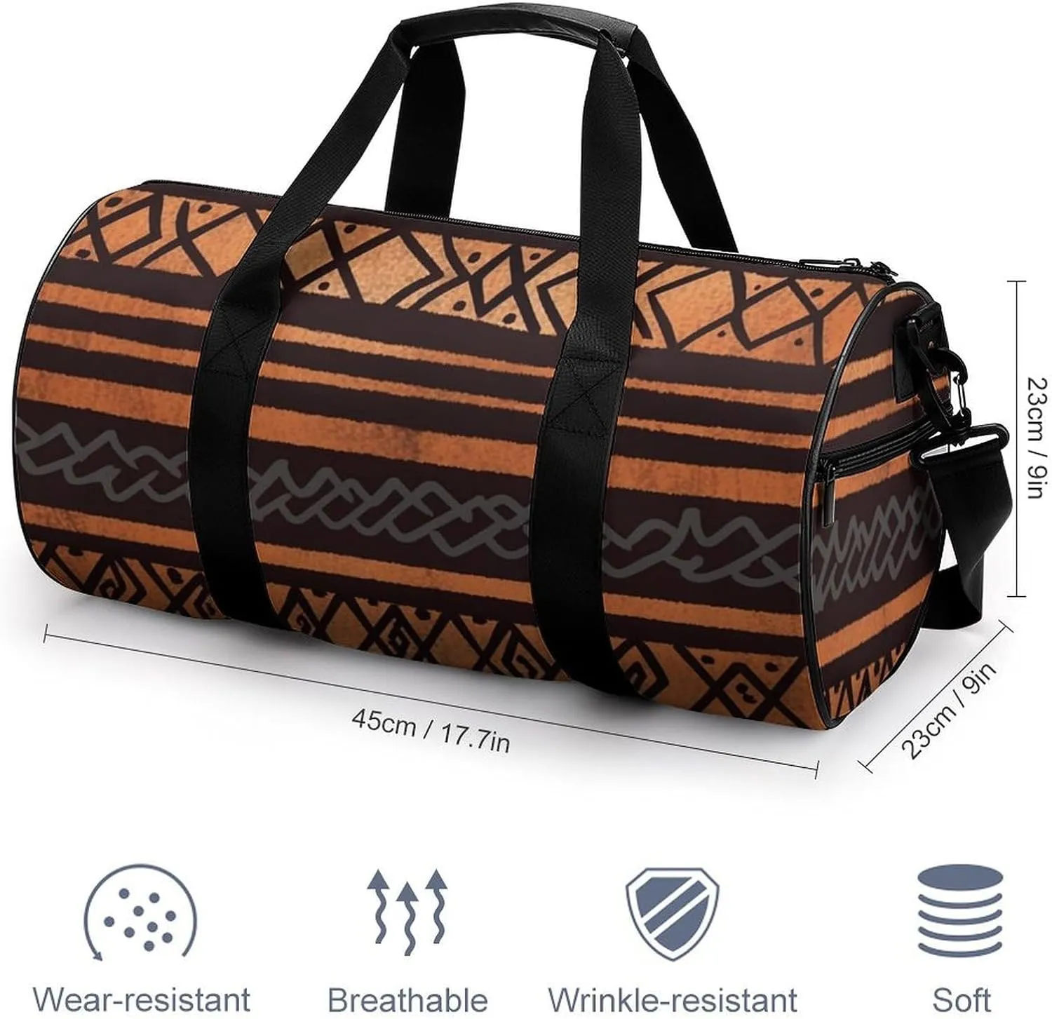 African Mud Cloth Tribal Gym Bag Small Travel Duffle Bag with Compartment Carry On Weekender Bag for Women Men