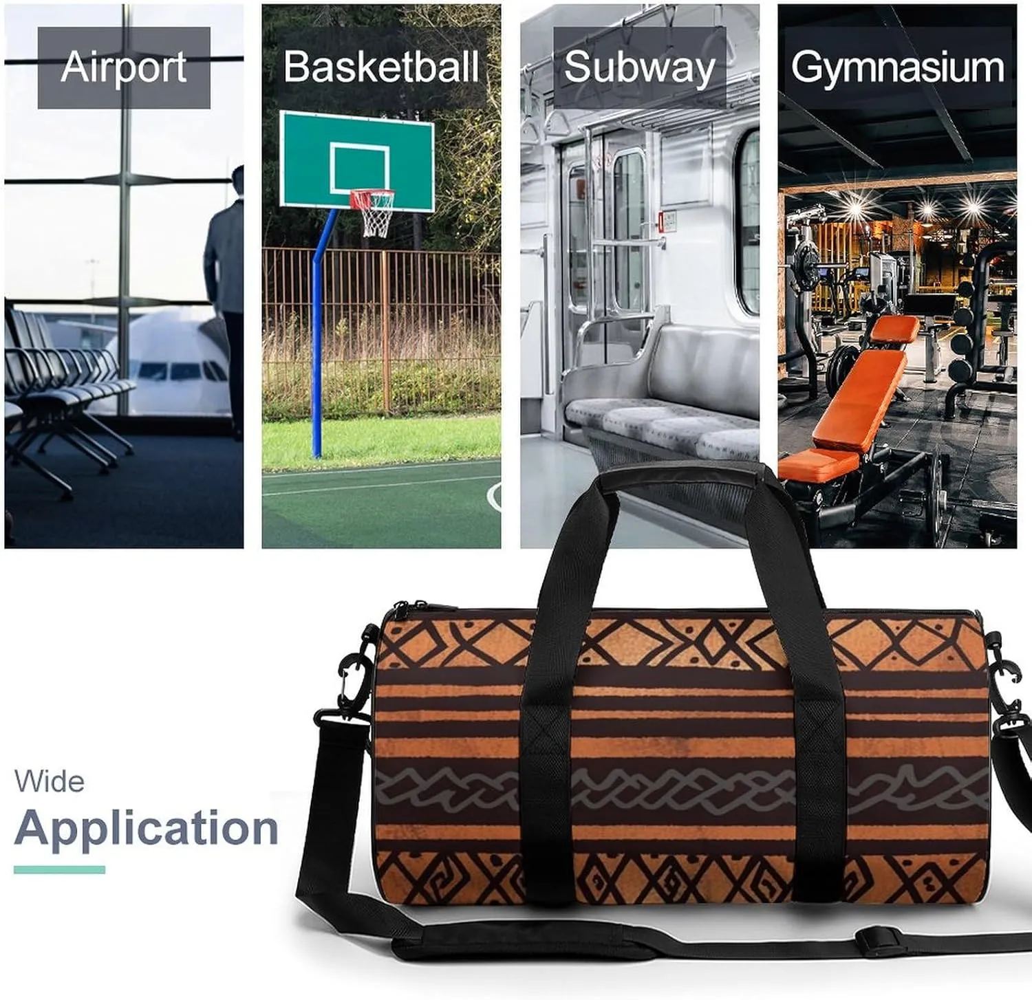 African Mud Cloth Tribal Gym Bag Small Travel Duffle Bag with Compartment Carry On Weekender Bag for Women Men