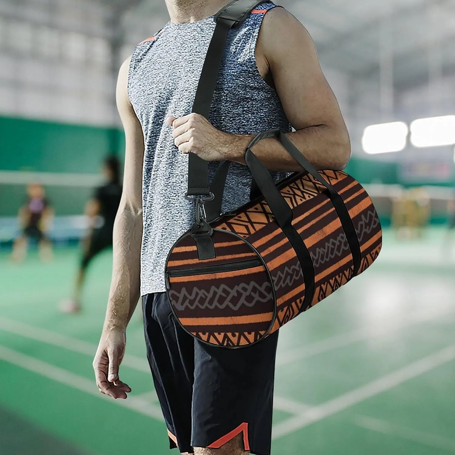 African Mud Cloth Tribal Gym Bag Small Travel Duffle Bag with Compartment Carry On Weekender Bag for Women Men