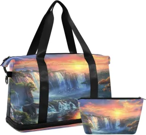 African Savannah Landscape Duffel Bag Lightweight Carry On Gym Bags for Travel and Weekends, Versatile Overnight Bag with Shoe Compartment