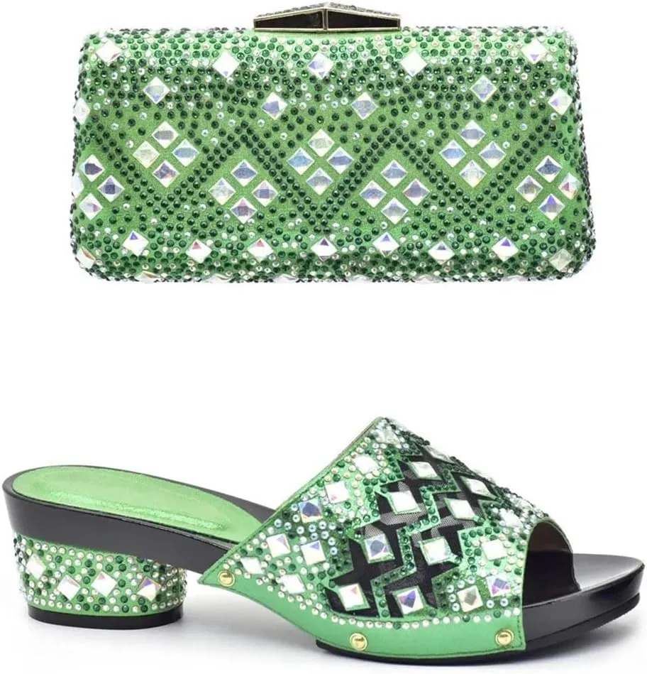 African Wedding Essentials Crystal Shoes Bag Set with Diamond Embossed Heels Evening Purse