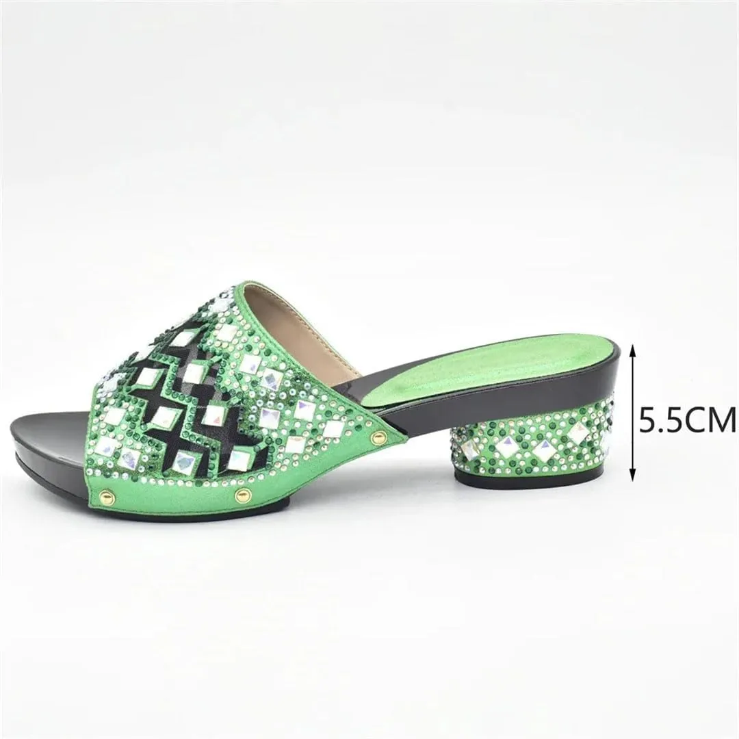 African Wedding Essentials Crystal Shoes Bag Set with Diamond Embossed Heels Evening Purse