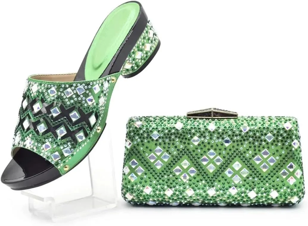 African Wedding Essentials Crystal Shoes Bag Set with Diamond Embossed Heels Evening Purse