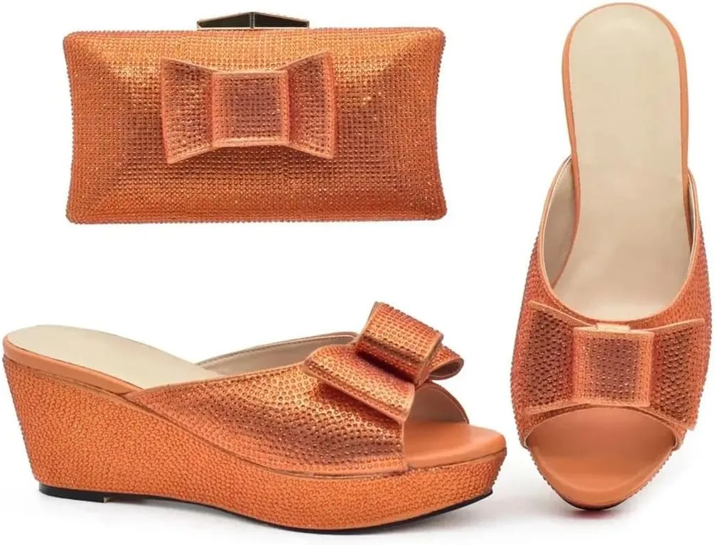 African Womens Luxury Wedding Shoes Bag Set Crystal Rhinestone Bridal Party Heels Italian Design Evening Clutch Accessories