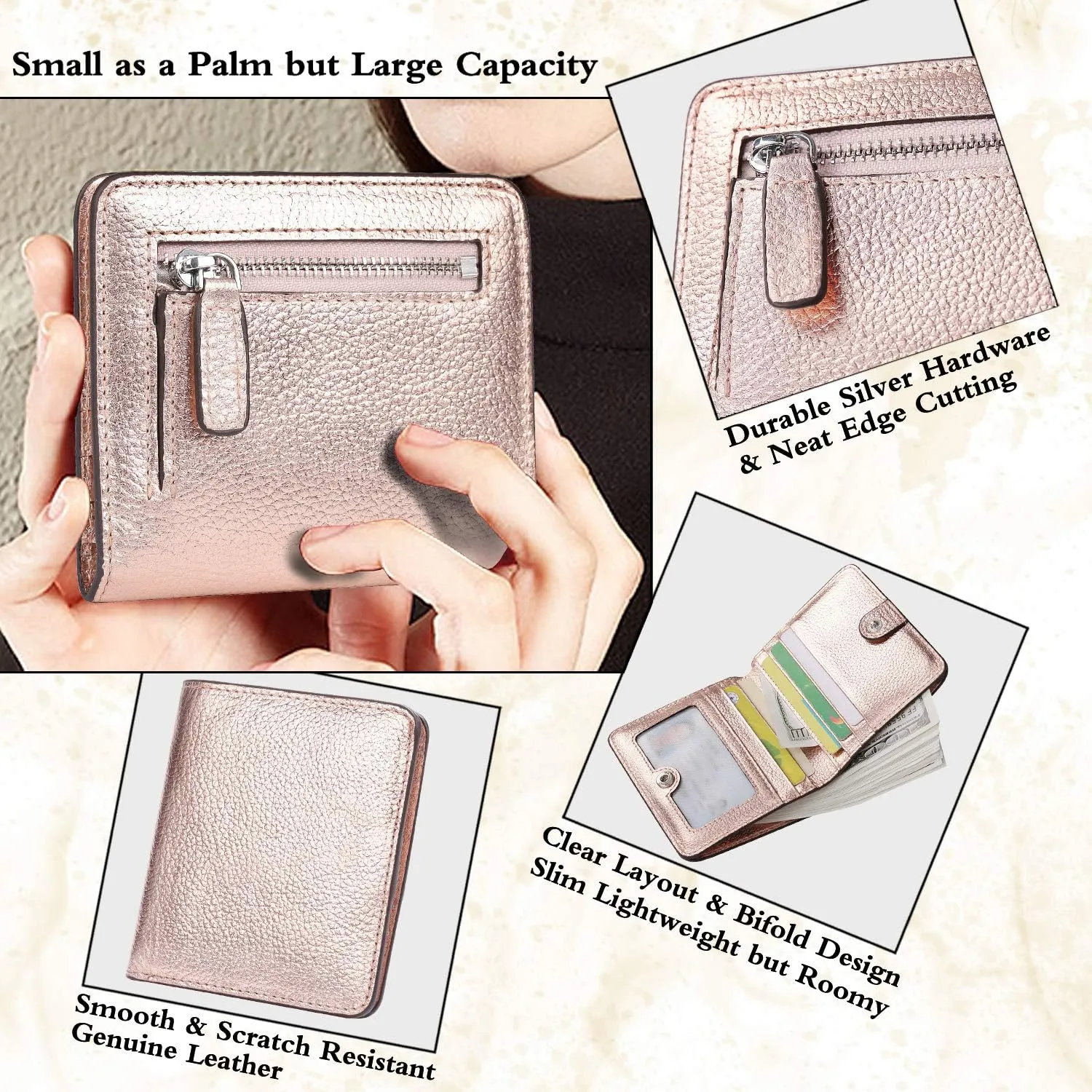 AINIMOER Small Leather Wallet for Women, Ladies Credit Card Holder RFID Blocking Women's Mini Bifold Pocket Purse