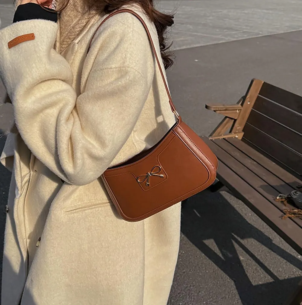 AIPJOY Small Shoulder Bag For Women,Bow Shoulder Handbags Trendy Y2k PU Leather Purses
