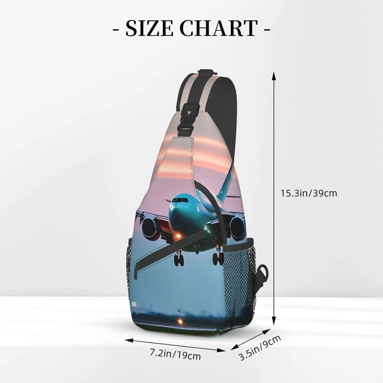 Airplane in The Evening Lights Print Sling Backpack, Sling Bag, Crossbody Chest Bag Daypack, for Hiking Travel