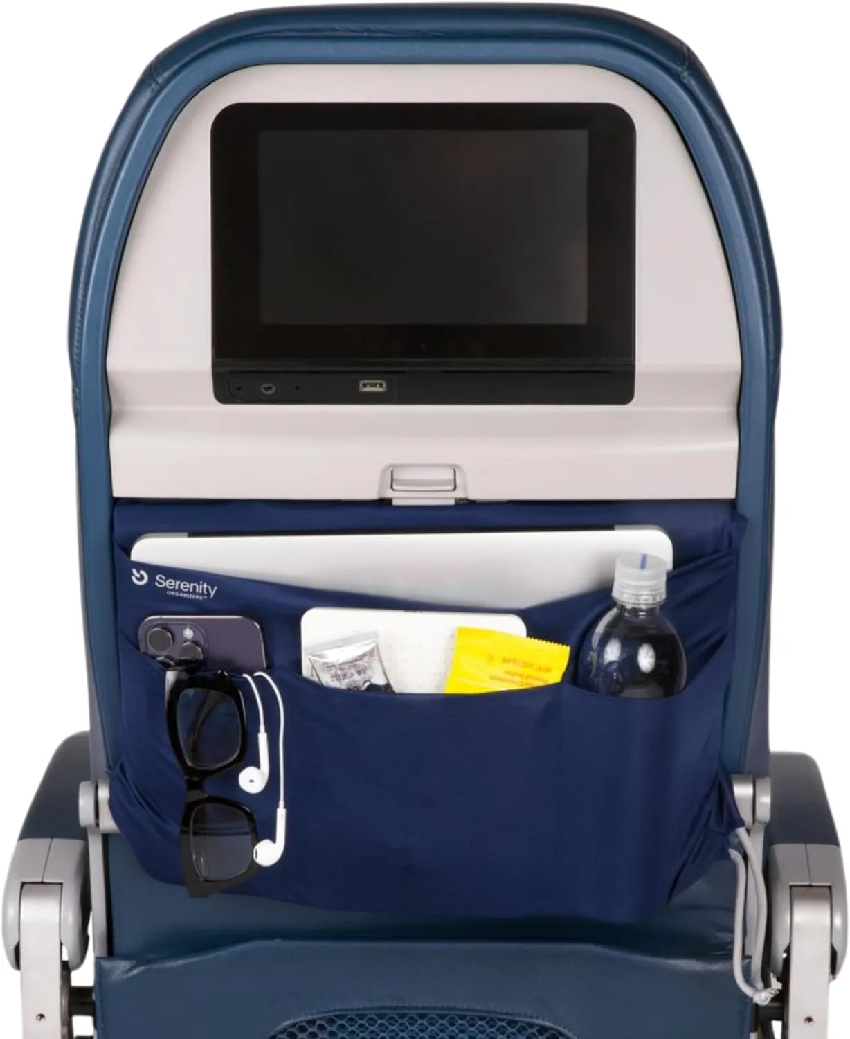 Airplane Tray Organizer/Tote with 4 Storage Pockets, Back Seat Airplane Tray Cover, Converts into a Drawstring Tote, Washable, Durable & Lightweight (2.8 oz) Airplane Travel Essentials