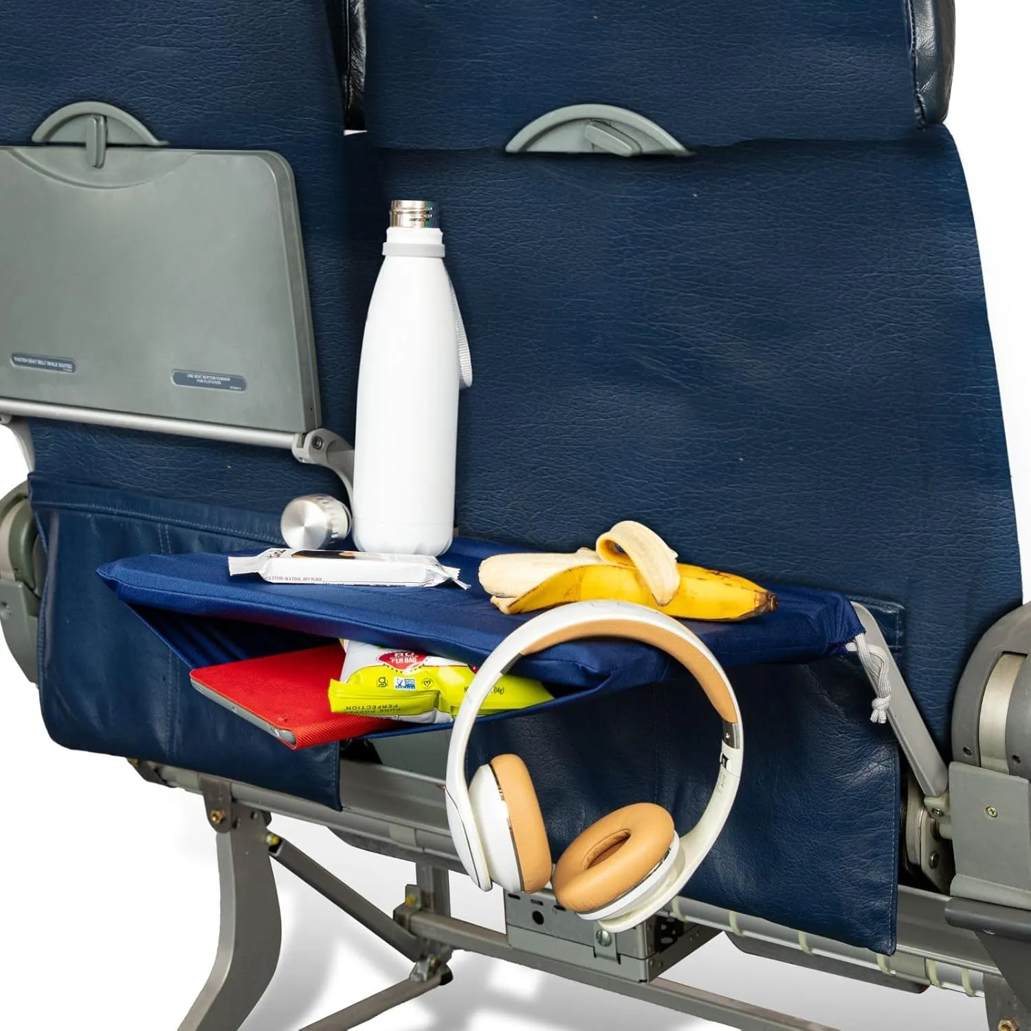 Airplane Tray Organizer/Tote with 4 Storage Pockets, Back Seat Airplane Tray Cover, Converts into a Drawstring Tote, Washable, Durable & Lightweight (2.8 oz) Airplane Travel Essentials
