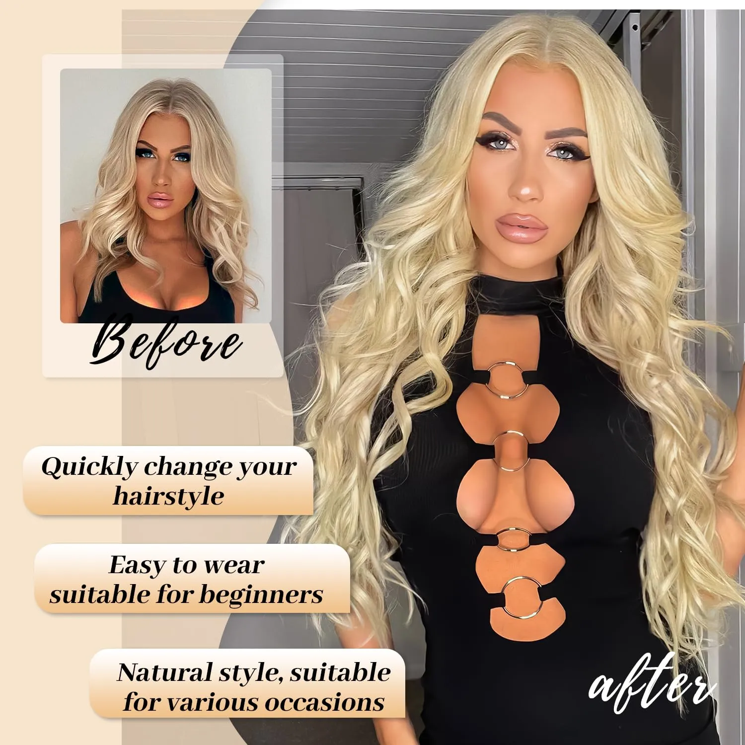 AISI HAIR 613 Blonde Wig for Women, Long Wavy Lace Hairline Middle Part Synthetic Wig for Daily Party-26 Inch