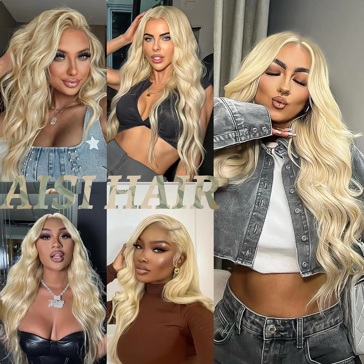 AISI HAIR 613 Blonde Wig for Women, Long Wavy Lace Hairline Middle Part Synthetic Wig for Daily Party-26 Inch