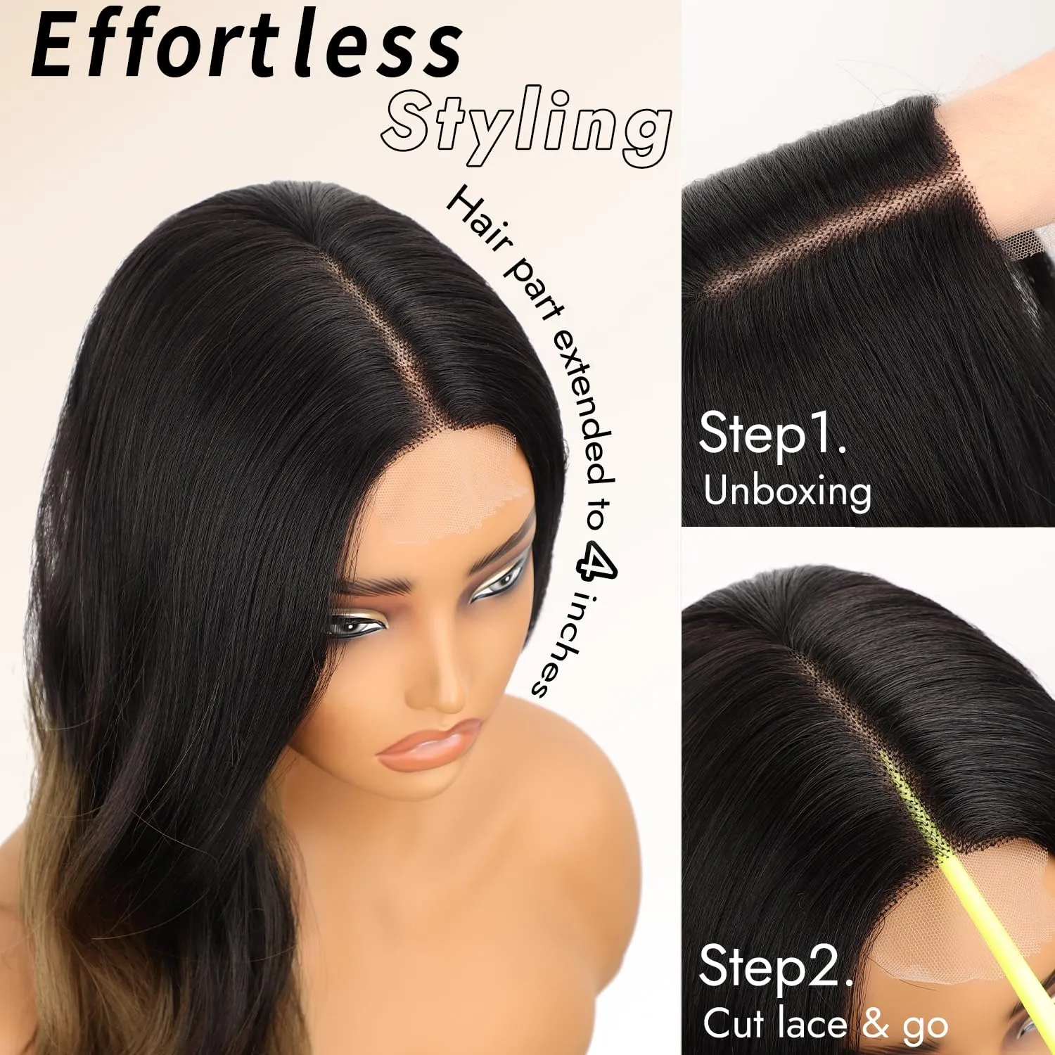 AISI HAIR Brown Wig for Women, Long Wavy Black To Brown Lace Hairline Middle Part Synthetic Heat Resistant Wig for Daily Party-26 Inch