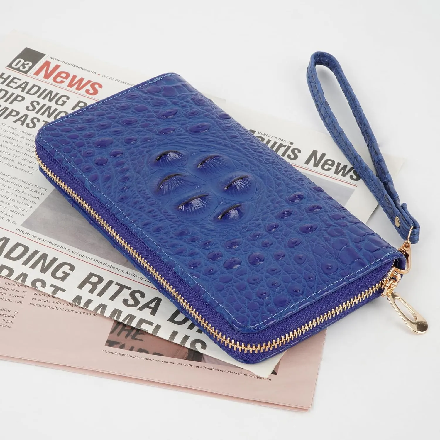 Aisi Women Men Leather Wallet Embossed Crocodile Clutch Wallet Credit Card Holder