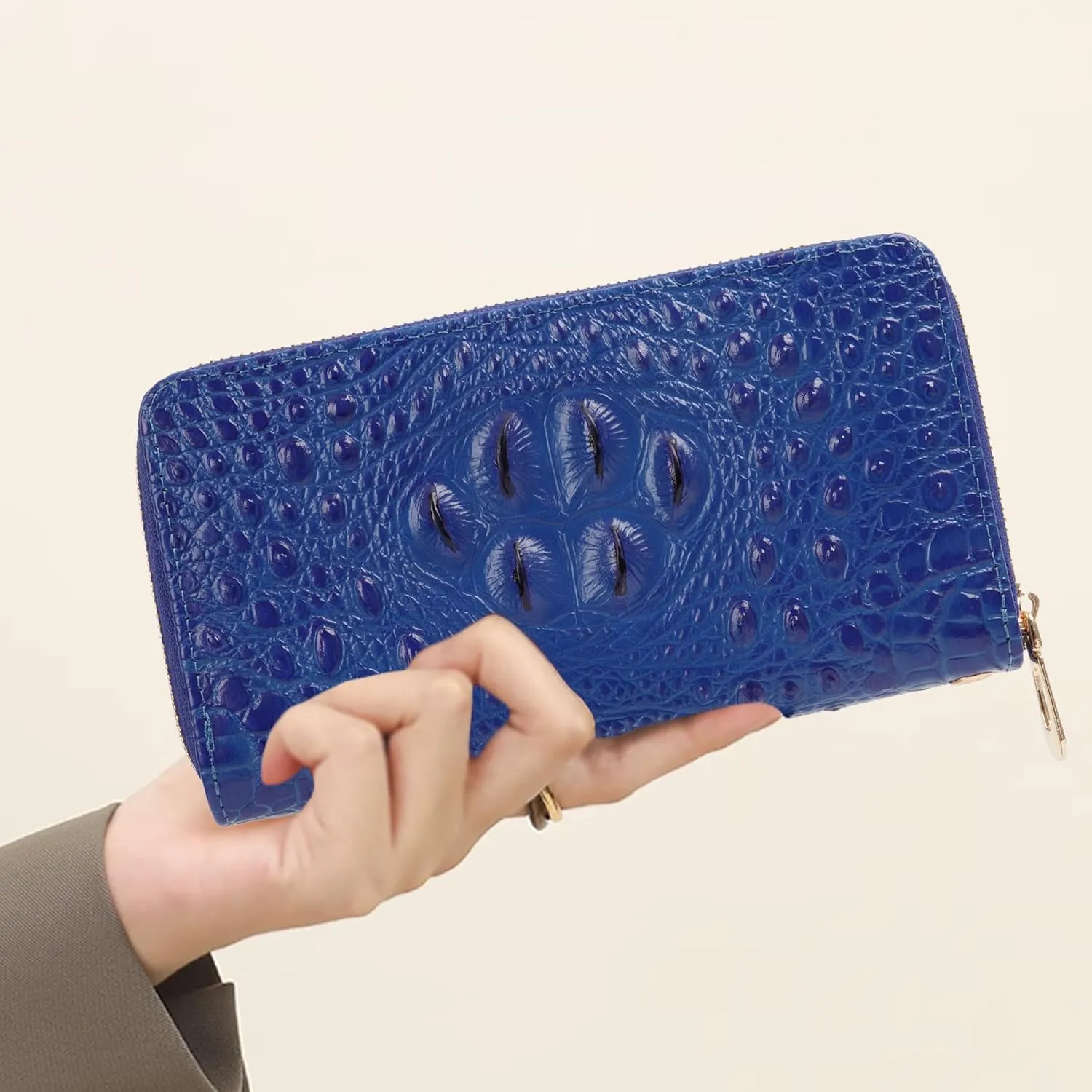Aisi Women Men Leather Wallet Embossed Crocodile Clutch Wallet Credit Card Holder