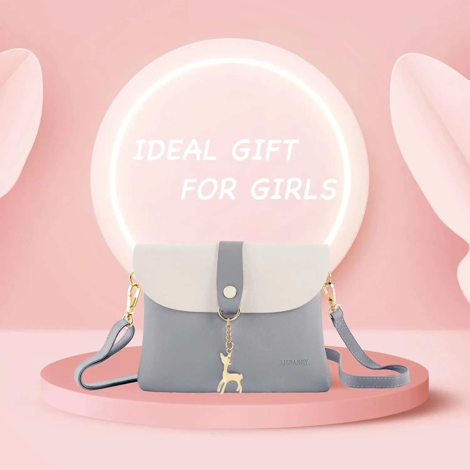AISPARKY Small Crossbody Purse, PU Leather Small Purse for Girls With Pendant With Strap/Gold Chain Strap