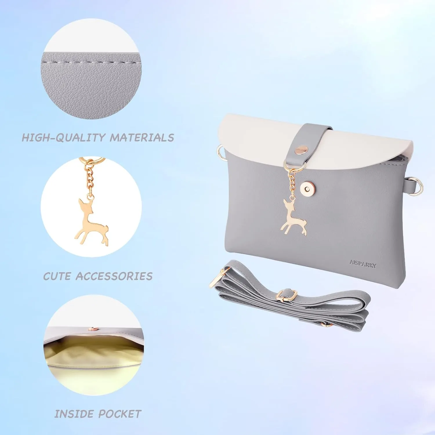 AISPARKY Small Crossbody Purse, PU Leather Small Purse for Girls With Pendant With Strap/Gold Chain Strap