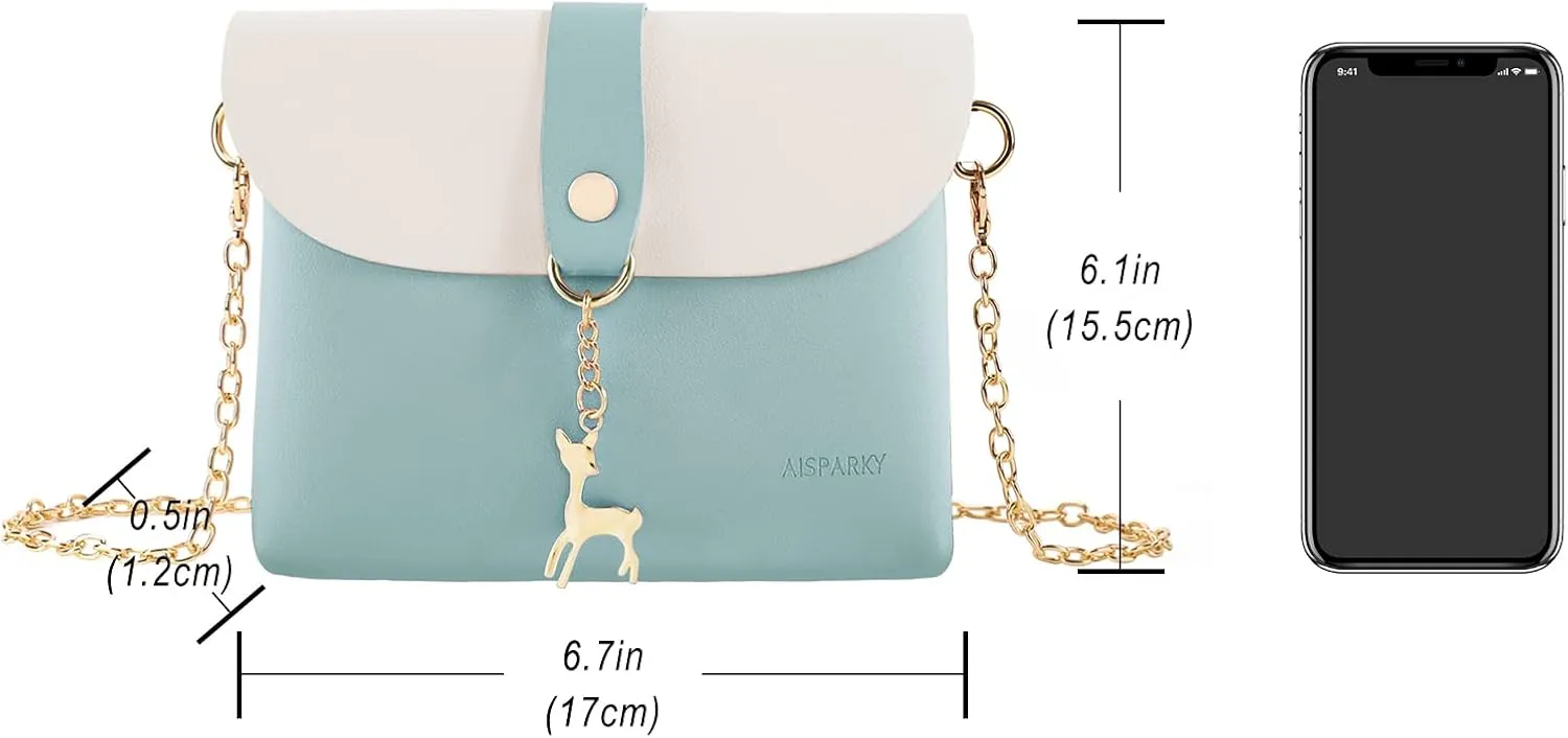 AISPARKY Small Crossbody Purse,PU Leather Small Purse for Womens and Girls With Pendant With Strap/Gold Chain Strap