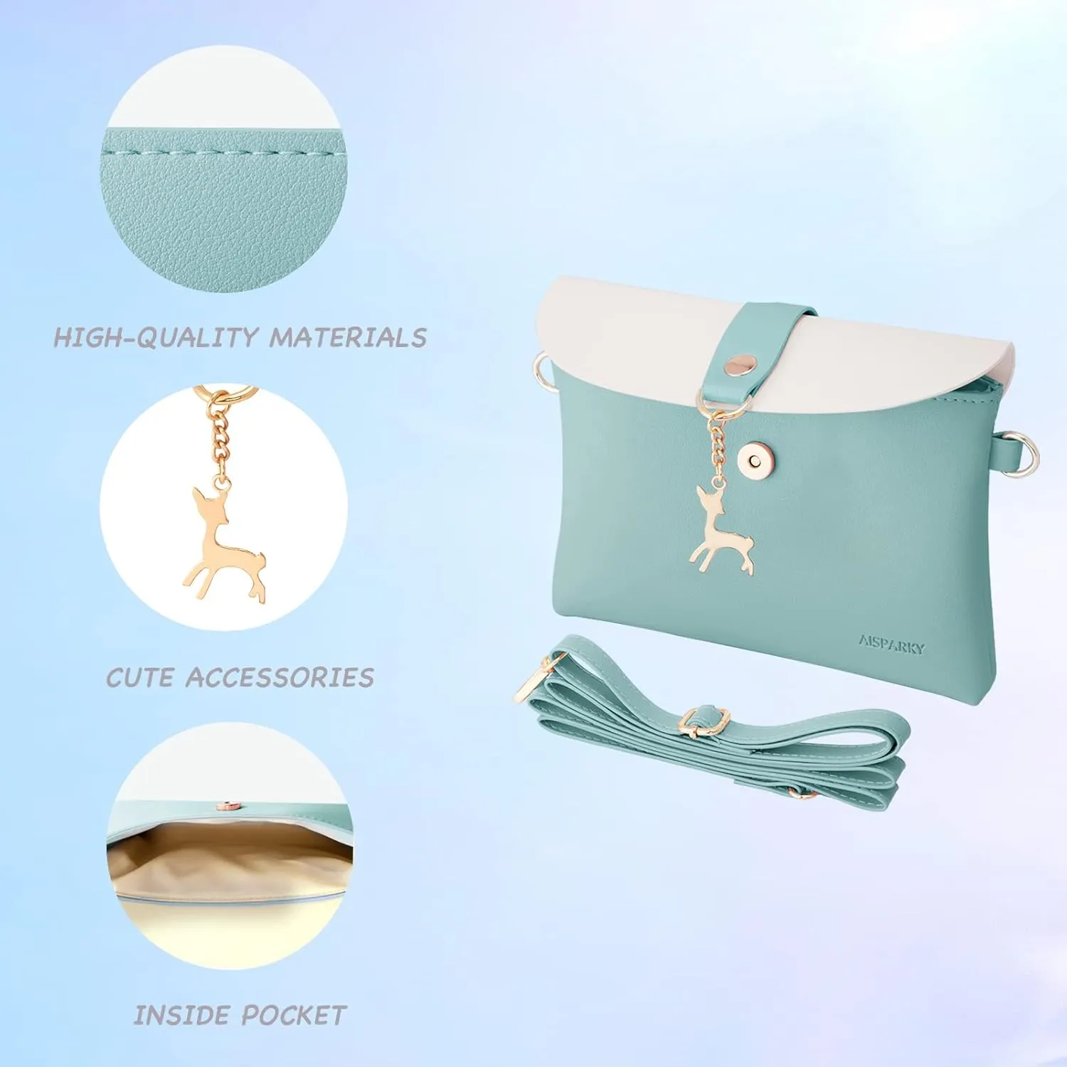 AISPARKY Small Crossbody Purse,PU Leather Small Purse for Womens and Girls With Pendant With Strap/Gold Chain Strap