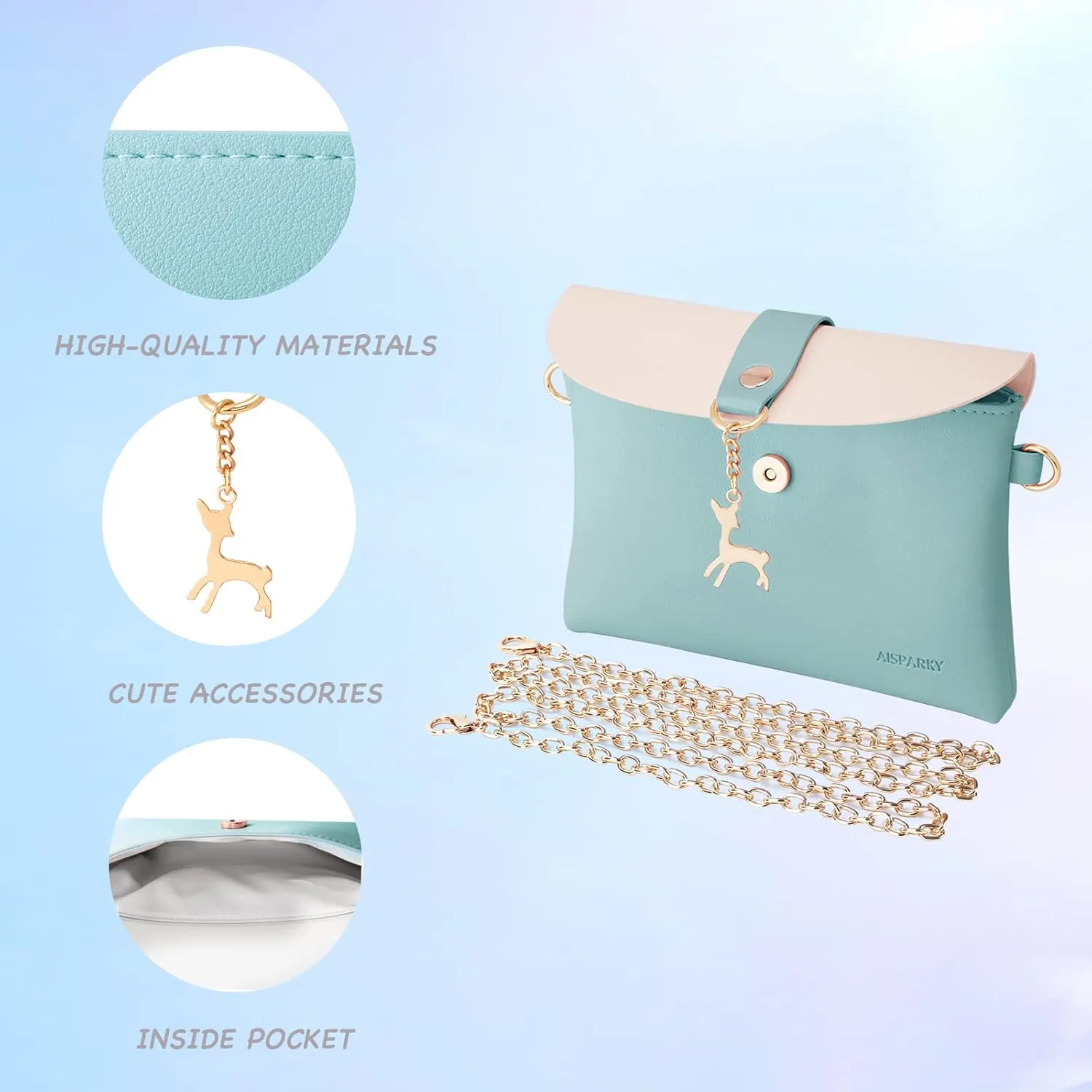 AISPARKY Small Crossbody Purse,PU Leather Small Purse for Womens and Girls With Pendant With Strap/Gold Chain Strap