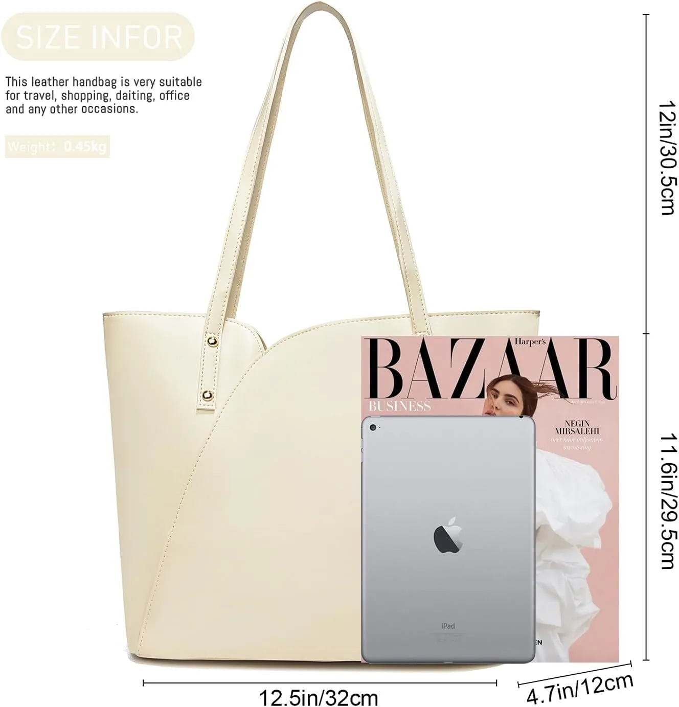 ALARION Tote Bag for Women Soft Faux Leather Shoulder Bag Ladies Zipper Tote Purses for Women Large Satchel Shoulder Handbag
