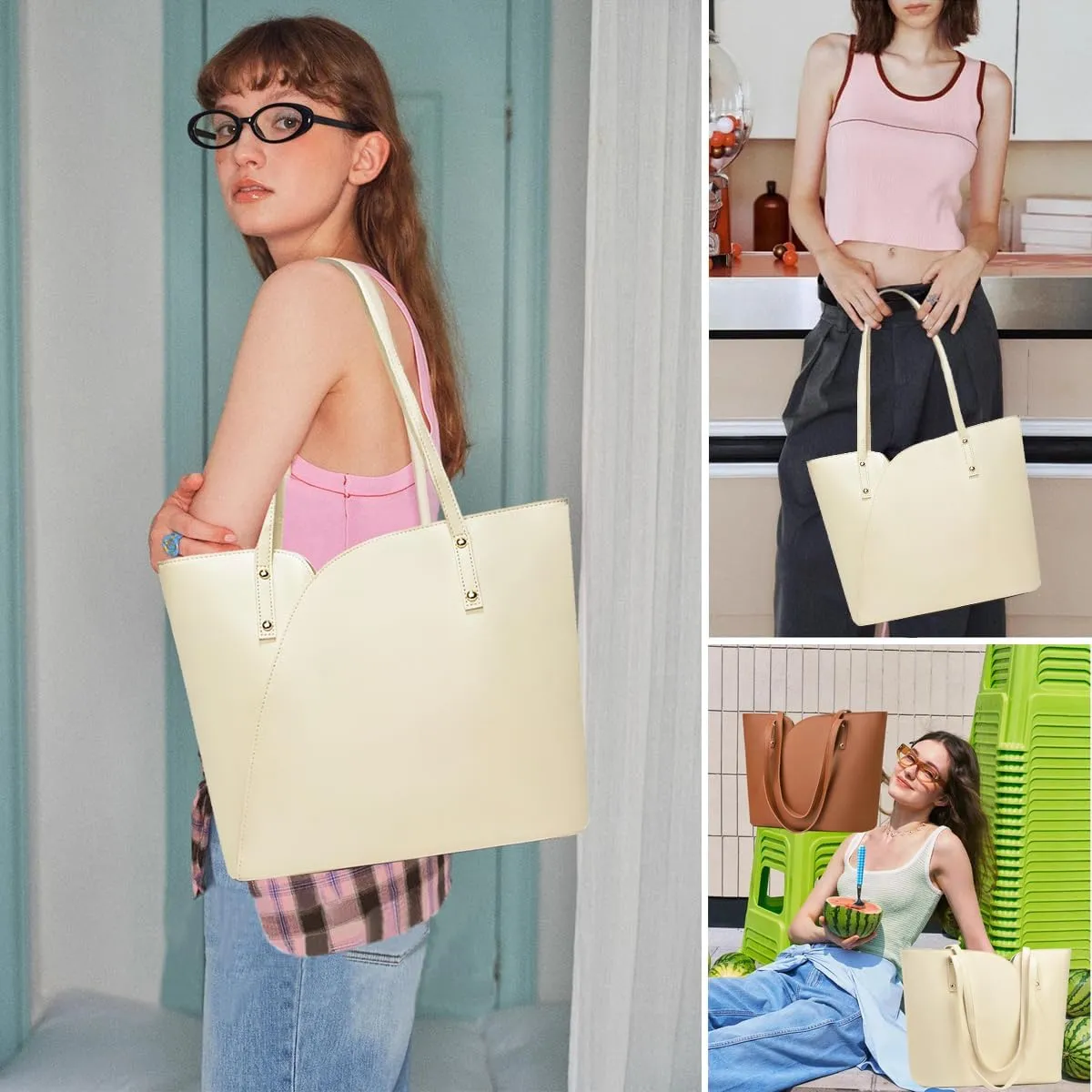 ALARION Tote Bag for Women Soft Faux Leather Shoulder Bag Ladies Zipper Tote Purses for Women Large Satchel Shoulder Handbag