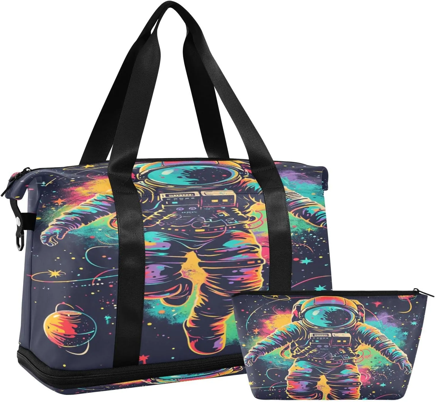 ALAZA Astronaut Watercolor Spaceman Travel Duffel Bag for Women Men Sports Gym Bag with Shoe Compartment Tote Weekender Overnight Bag with Wet Pocket for Travel, Gym,Yoga,Swimming