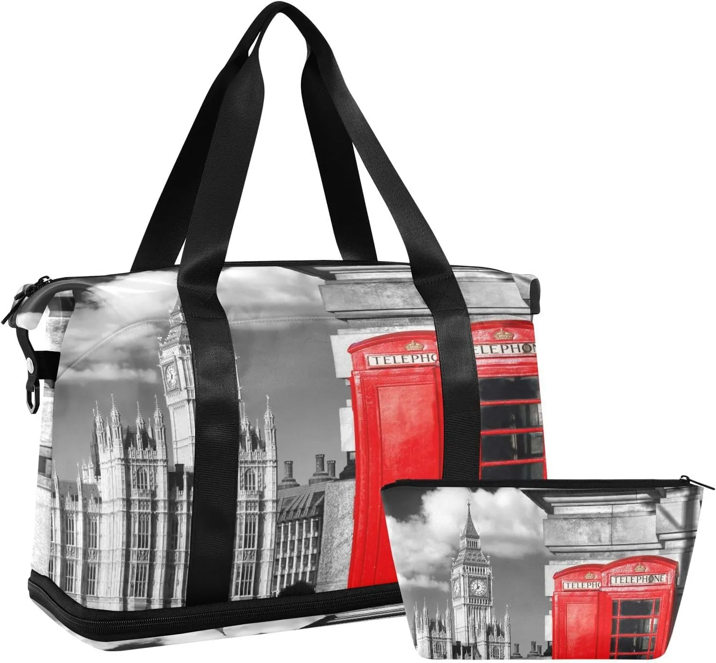 ALAZA Big Ben in London Uk Travel Duffel Bag for Women Men Sports Gym Bag with Shoe Compartment Tote Weekender Overnight Bag with Wet Pocket for Travel, Gym,Yoga,Swimming