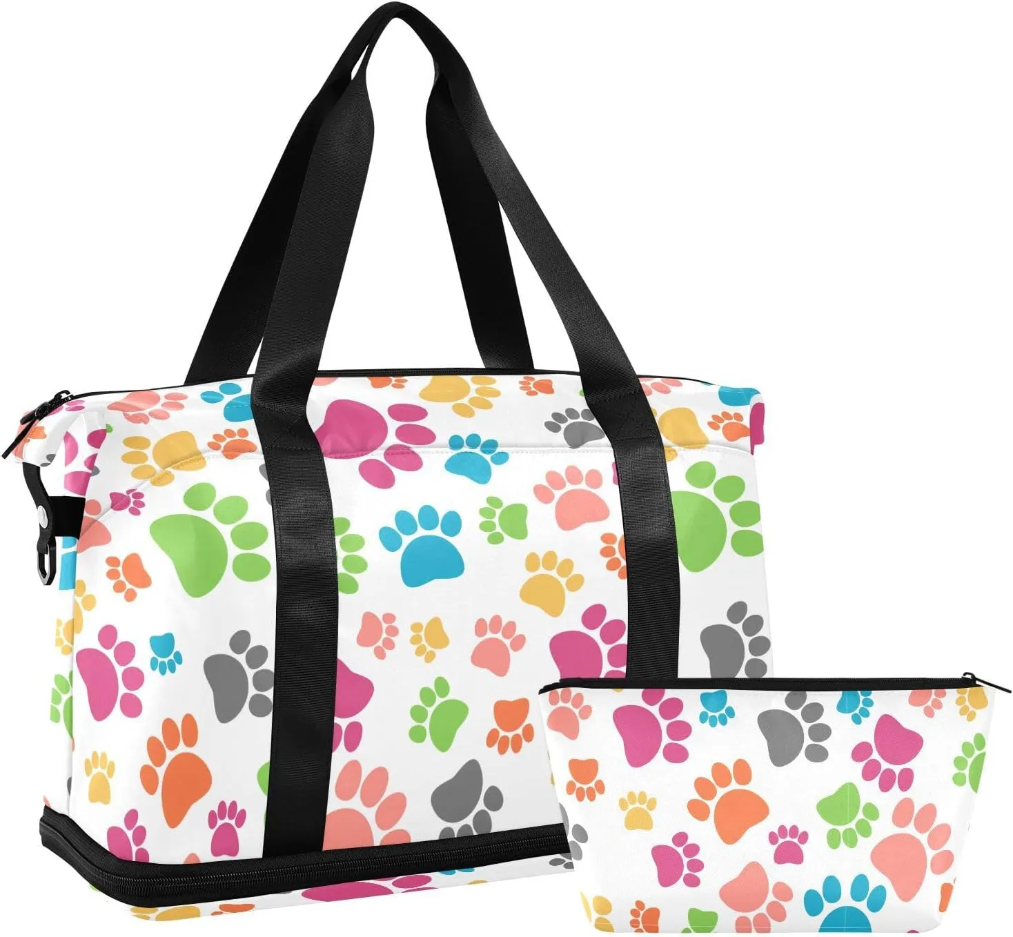ALAZA Colorful Dog Paw Footprint Cute Travel Duffel Bag for Women Men Sports Gym Bag with Shoe Compartment Tote Weekender Overnight Bag with Wet Pocket for Travel, Gym,Yoga,Swimming