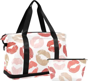 ALAZA Colorful Kisses Lips Travel Duffel Bag for Women Men Sports Gym Bag with Shoe Compartment Tote Weekender Overnight Bag with Wet Pocket for Travel, Gym,Yoga,Swimming