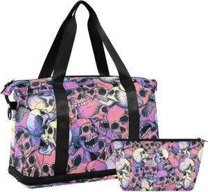 ALAZA Colorful Skull Art Gym Bag Sports Duffel Bag with Shoes Compartment, Overnight Weekender Travel Tote Bag for Women Men Trip College