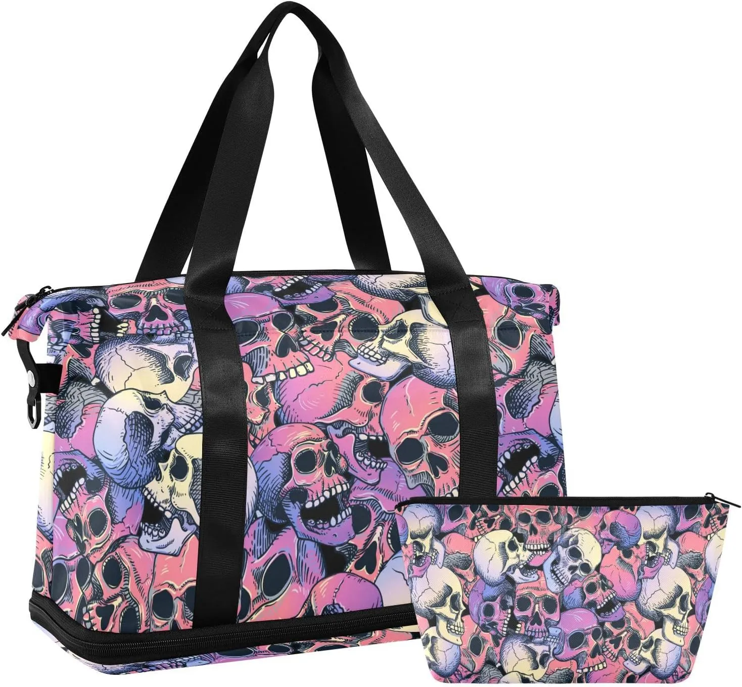 ALAZA Colorful Skull Art Gym Bag Sports Duffel Bag with Shoes Compartment, Overnight Weekender Travel Tote Bag for Women Men Trip College