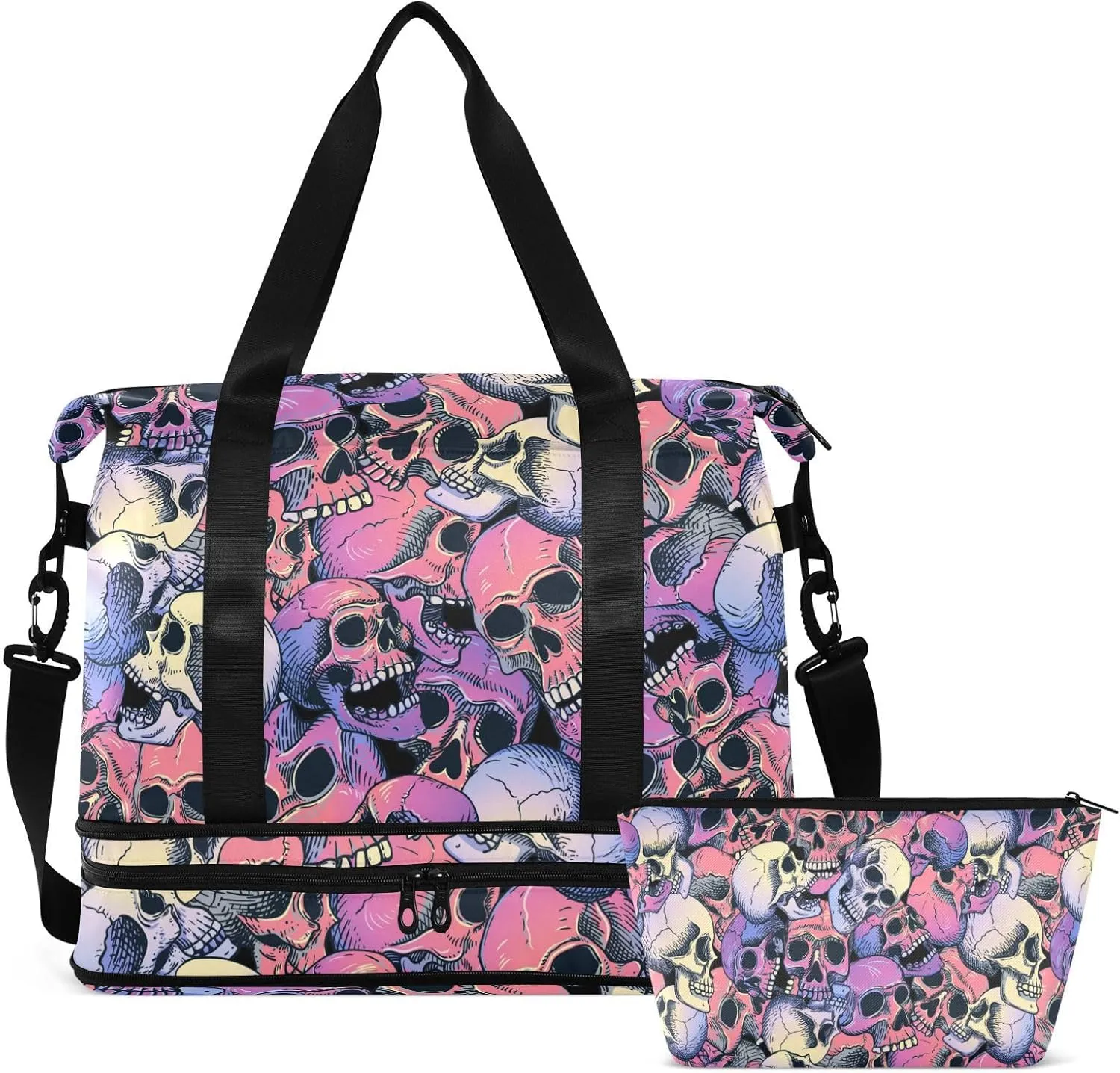 ALAZA Colorful Skull Art Gym Bag Sports Duffel Bag with Shoes Compartment, Overnight Weekender Travel Tote Bag for Women Men Trip College