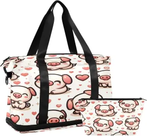 ALAZA Cute Fat Pig Cartoon Animal Travel Duffel Bag for Women Men Sports Gym Bag with Shoe Compartment Tote Weekender Overnight Bag with Wet Pocket for Travel, Gym,Yoga,Swimming