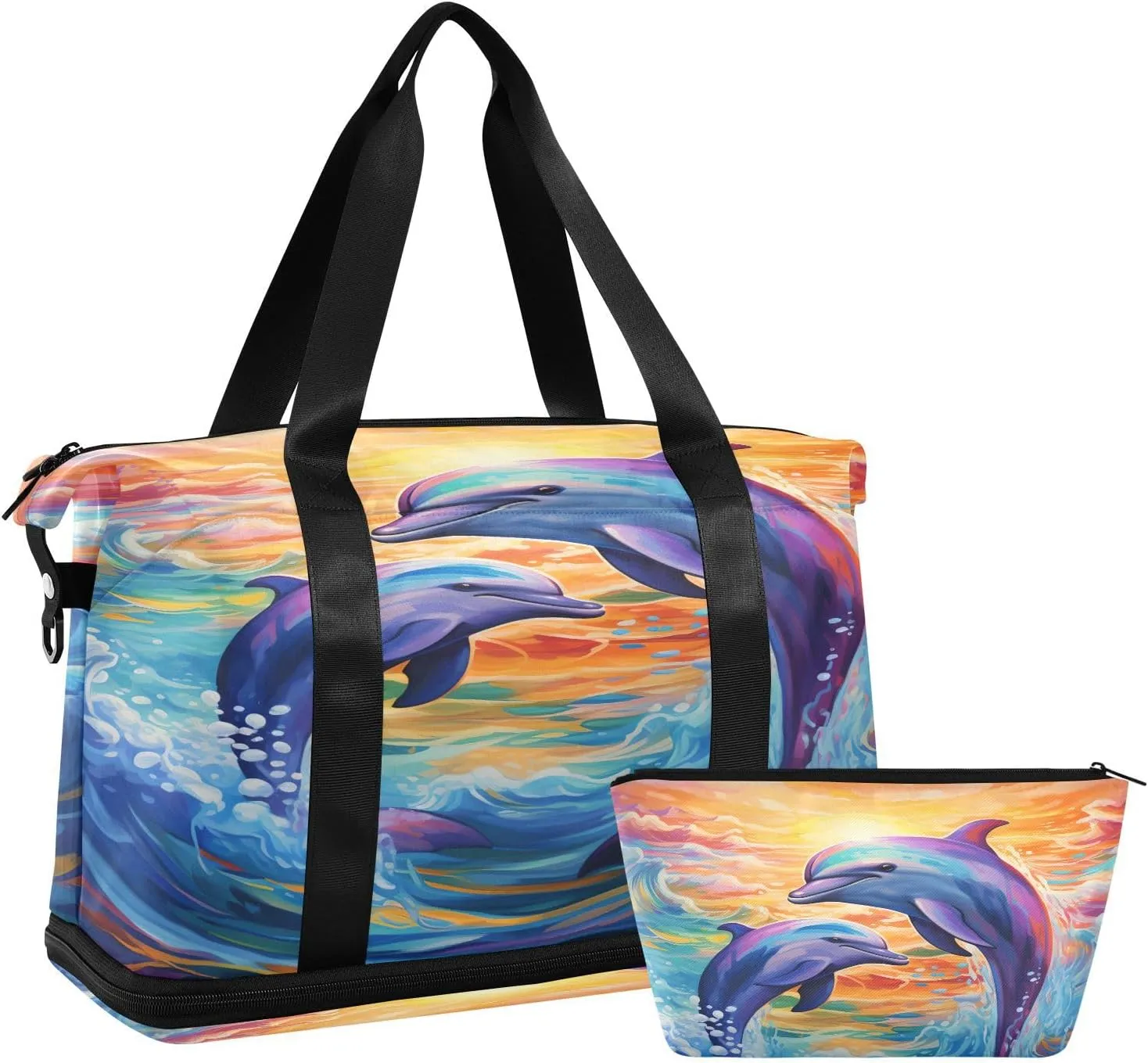ALAZA Dolphin Painting Travel Duffel Bag for Women Men Sports Gym Bag with Shoe Compartment Tote Weekender Overnight Bag with Wet Pocket for Travel, Gym,Yoga,Swimming