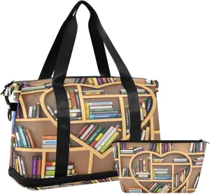 ALAZA Educational Bookshelf Travel Duffel Bag for Women Men Sports Gym Bag with Shoe Compartment Tote Weekender Overnight Bag with Wet Pocket for Travel, Gym,Yoga,Swimming